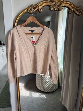 Adrianna Papell Blush Cable-Knit Balloon Sleeve Sweater